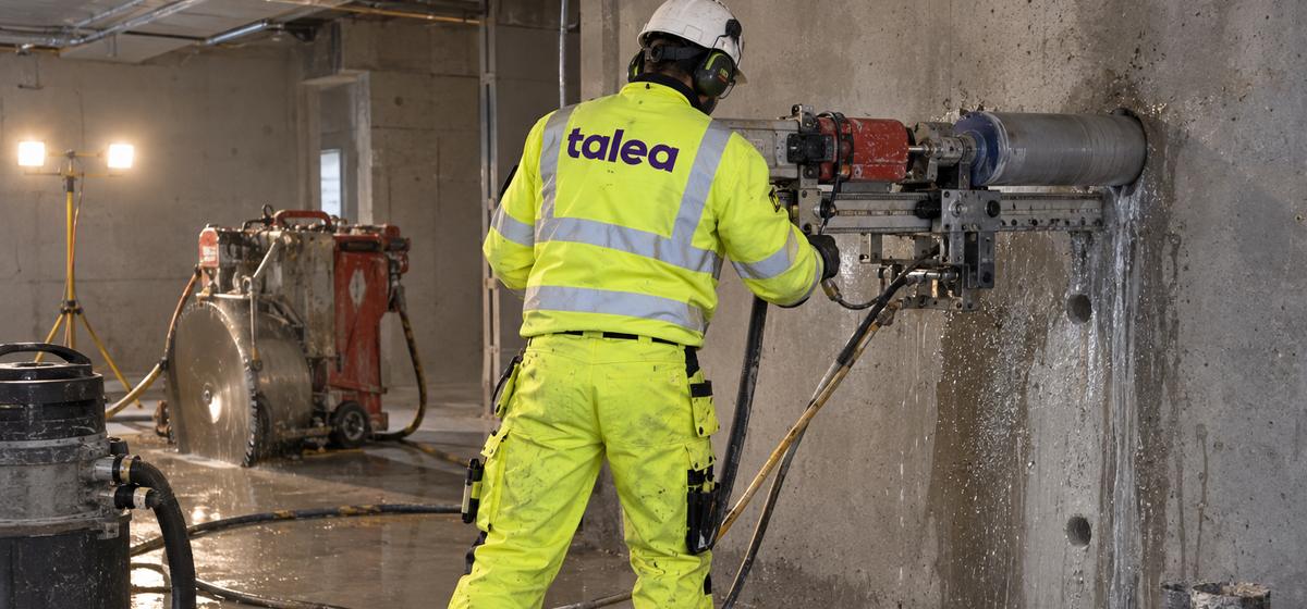 Talea-håltagare kärnborrar i en betongvägg