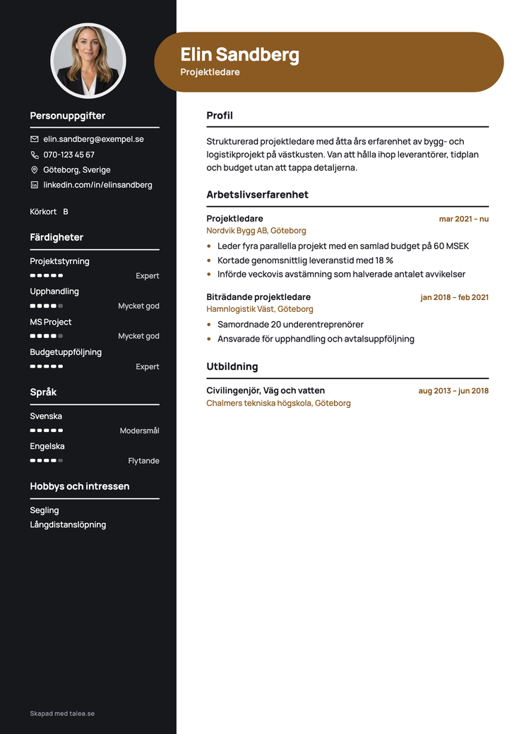 CV i mallen Kil — certifikat med årtal i egen sektion