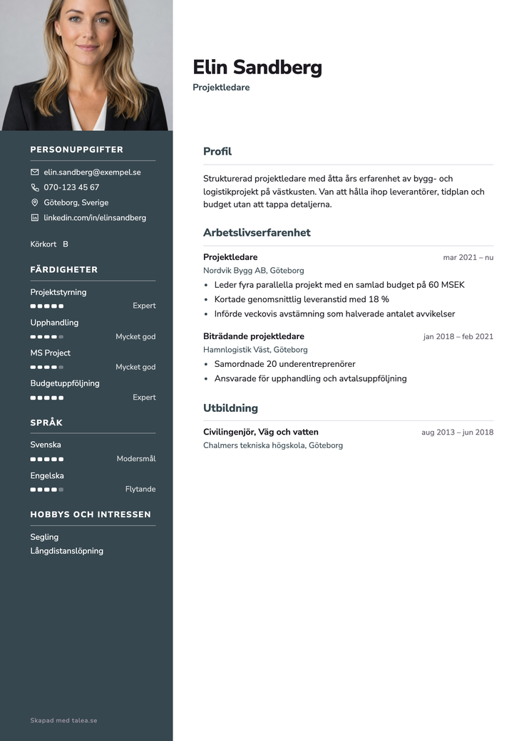 CV i mallen Ateljé — färdig PDF att bifoga i ansökningsmejlet
