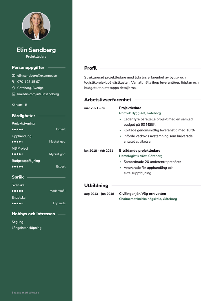 CV med tydlig profil och erfarenhet — mallen Modern