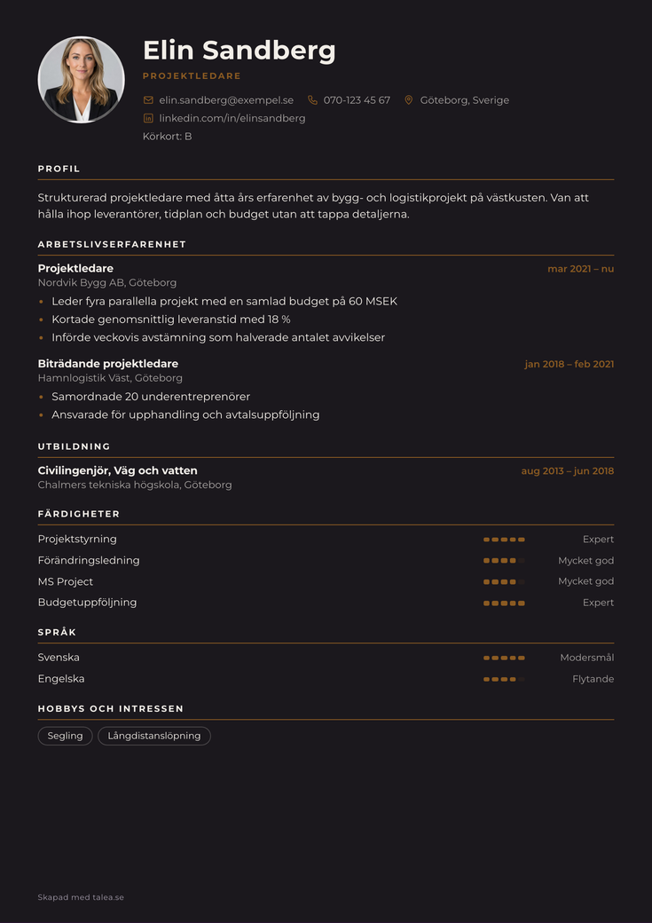 Gratis CV-mall Afton – hela A4-sidan