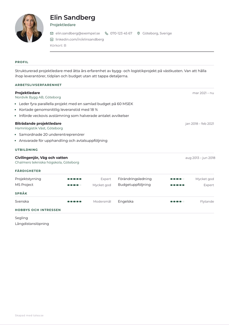 Gratis CV-mall Akademisk – hela A4-sidan
