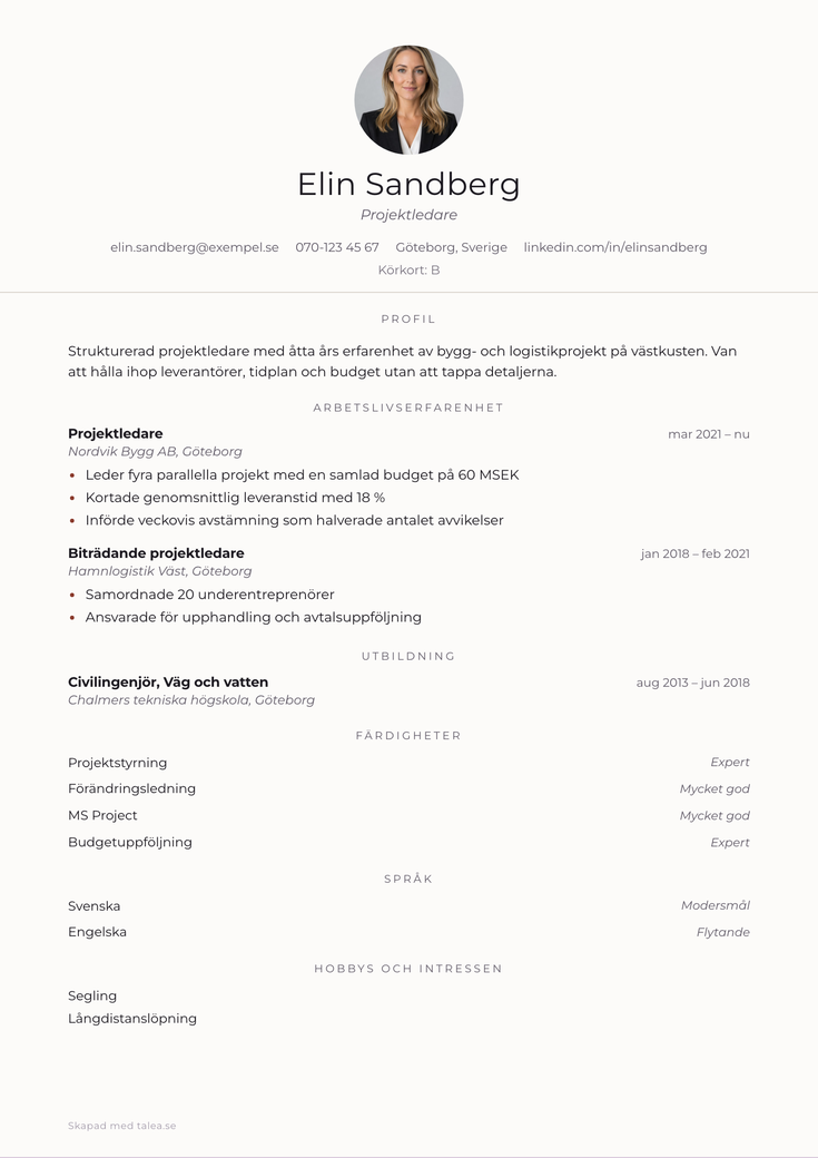 Gratis CV-mall Antikva – hela A4-sidan