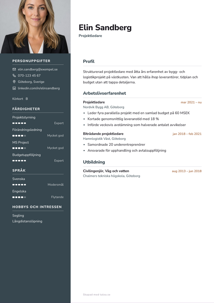 Gratis CV-mall Ateljé – hela A4-sidan