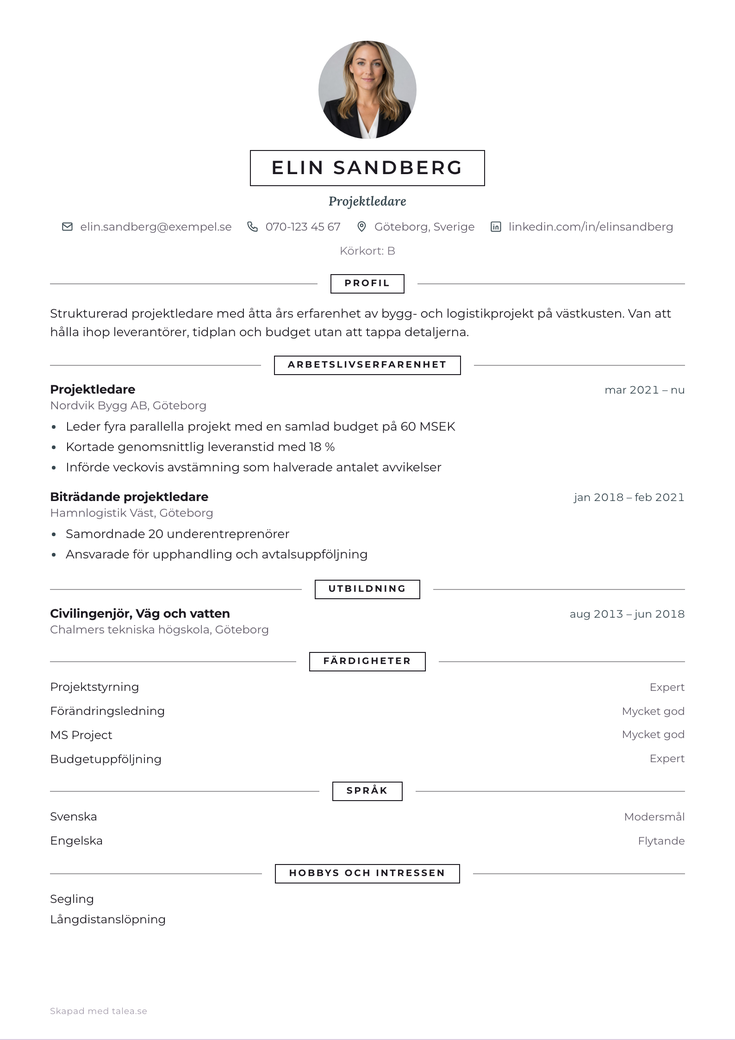 Gratis CV-mall Balans – hela A4-sidan
