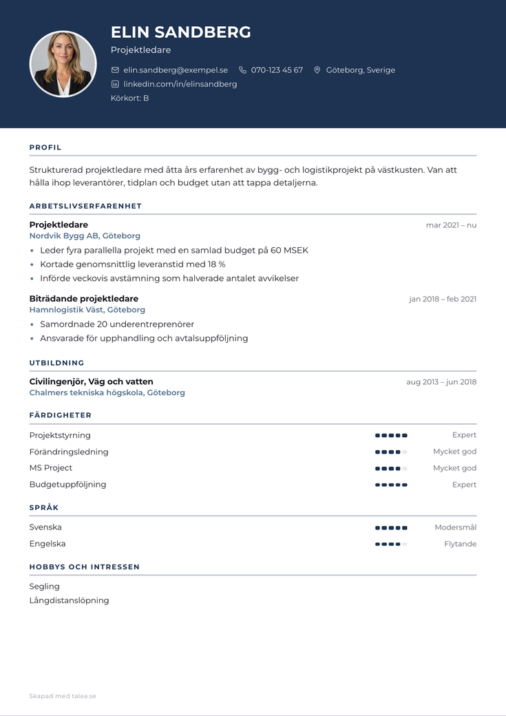 Gratis CV-mall Band – hela A4-sidan