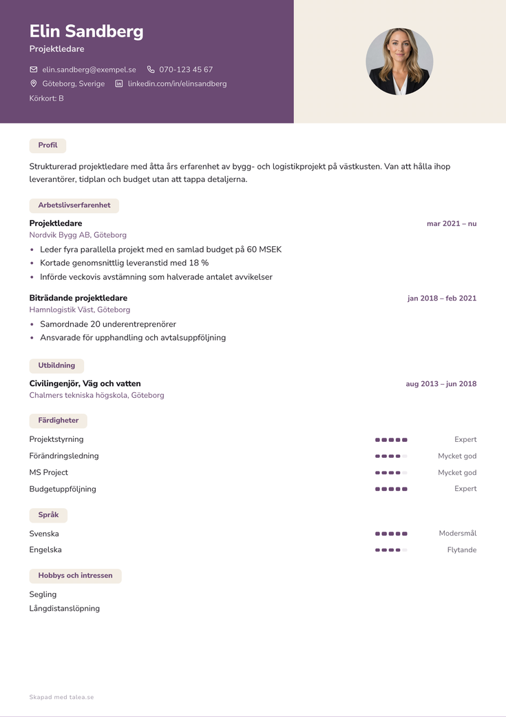 Gratis CV-mall Duett – hela A4-sidan