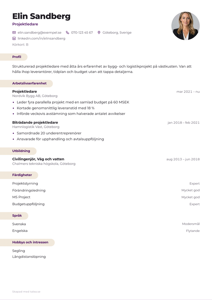 Gratis CV-mall Fris – hela A4-sidan