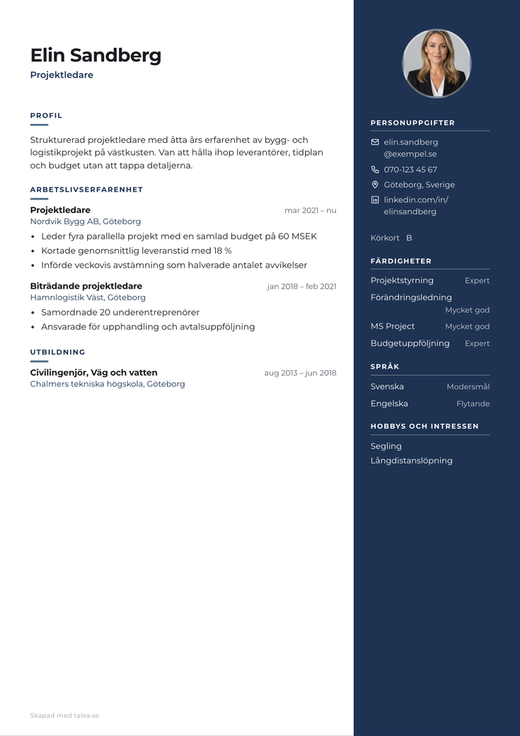Gratis CV-mall Gavel – hela A4-sidan