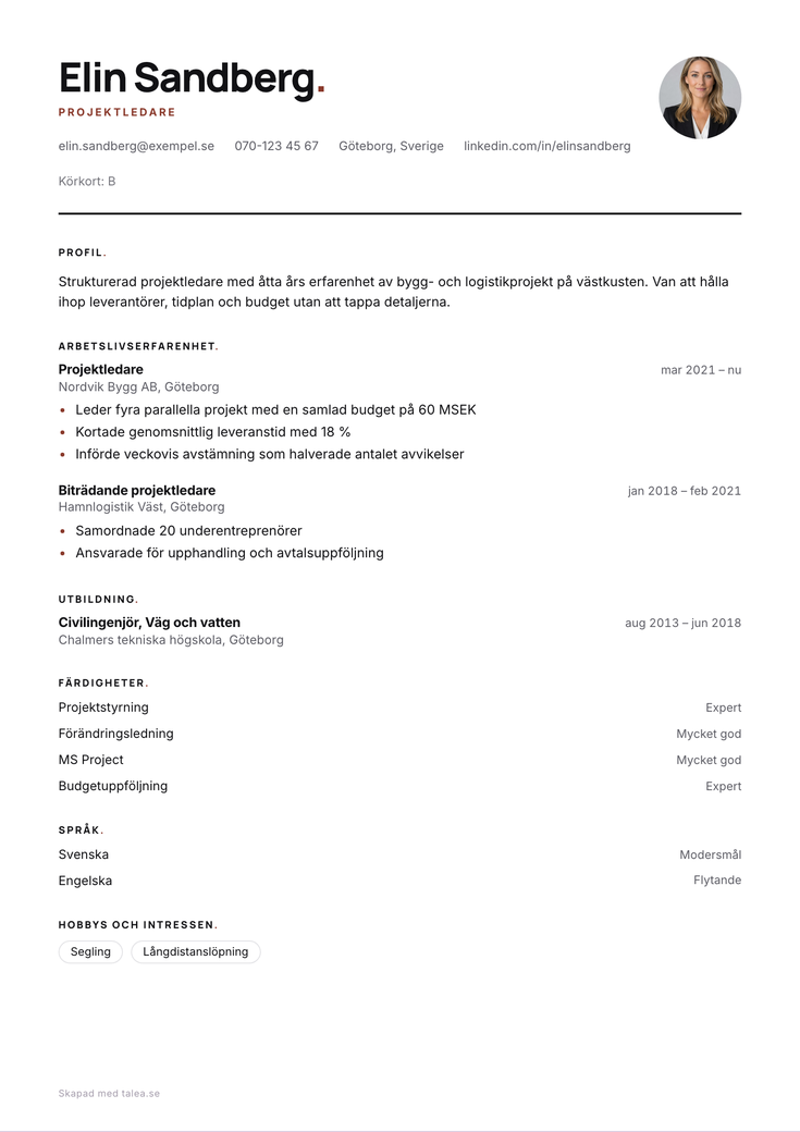 Gratis CV-mall Grotesk – hela A4-sidan