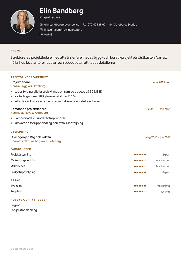 Gratis CV-mall Horisont – hela A4-sidan