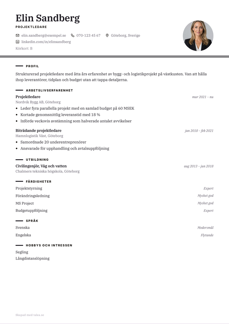 Gratis CV-mall Journal – hela A4-sidan