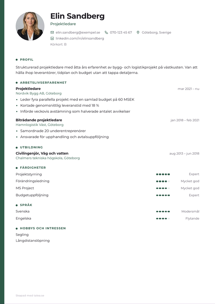 Gratis CV-mall Kant – hela A4-sidan