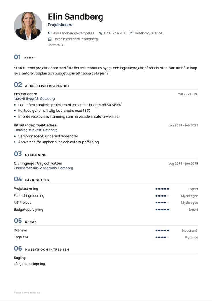 Gratis CV-mall Kapitel – hela A4-sidan