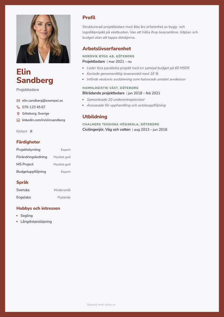 Gratis CV-mall Karm – hela A4-sidan