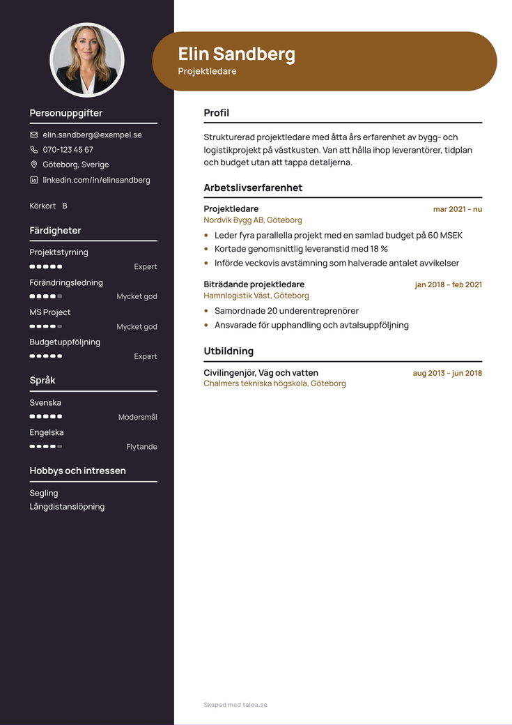 Gratis CV-mall Kil – hela A4-sidan