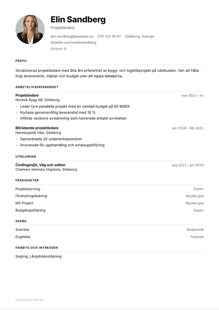 Gratis CV-mall Klar – hela A4-sidan