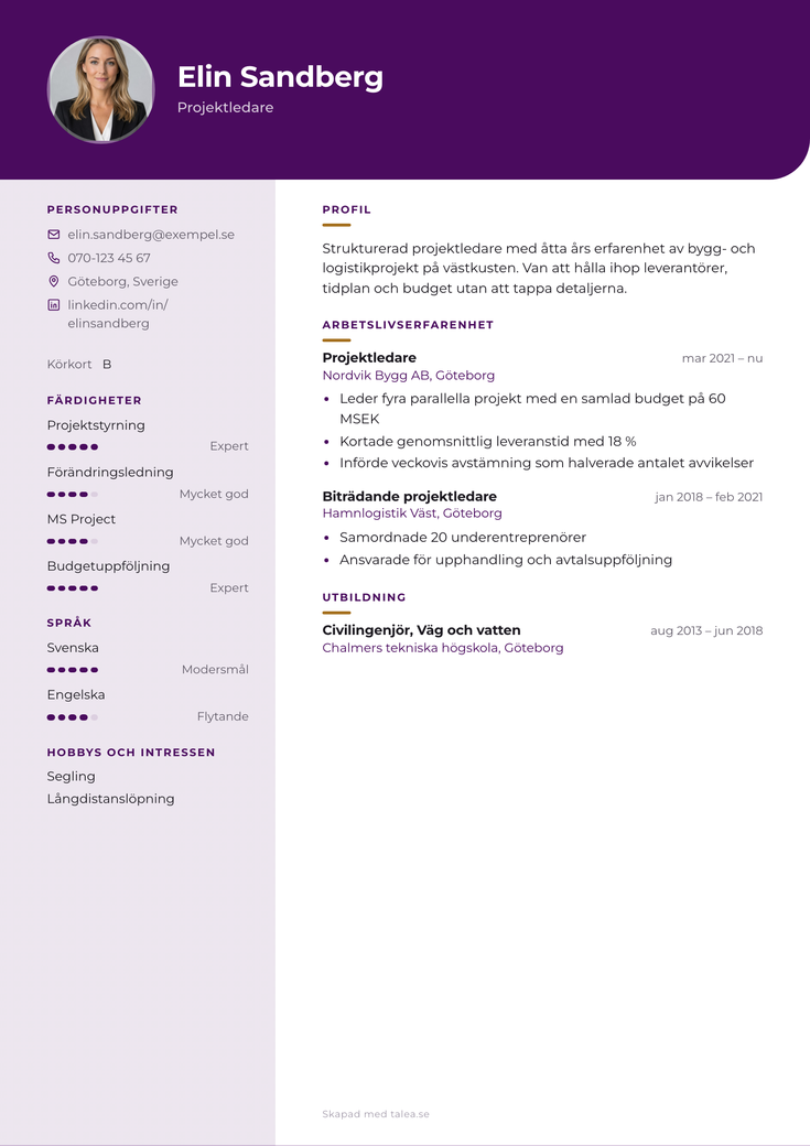 Gratis CV-mall Kolumn – hela A4-sidan