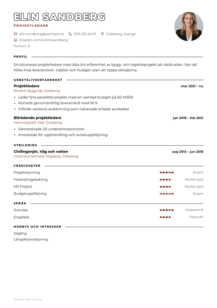Gratis CV-mall Kontur – hela A4-sidan