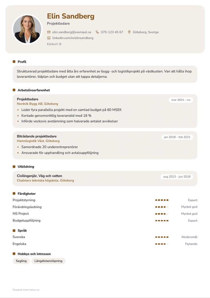 Gratis CV-mall Kort – hela A4-sidan
