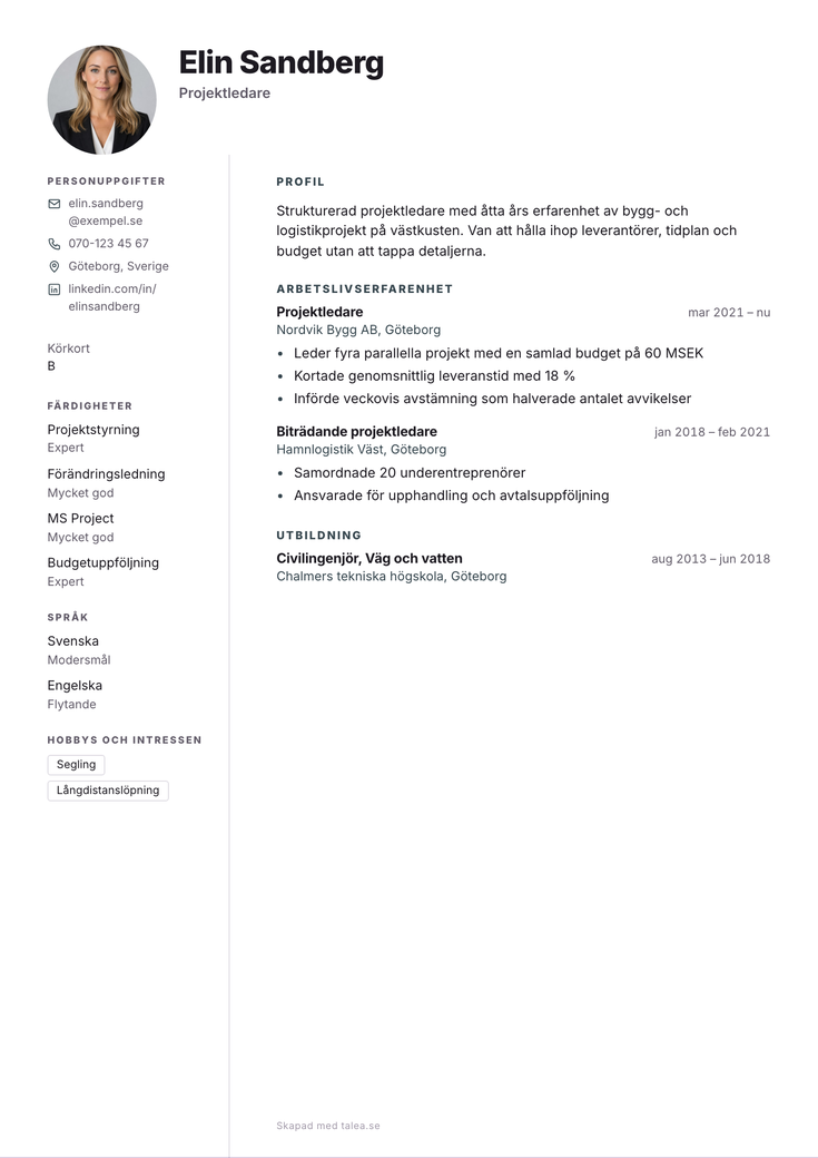 Gratis CV-mall Mast – hela A4-sidan