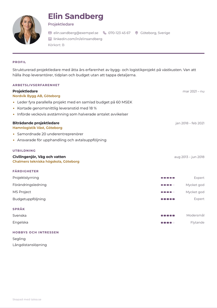 Gratis CV-mall Monogram – hela A4-sidan
