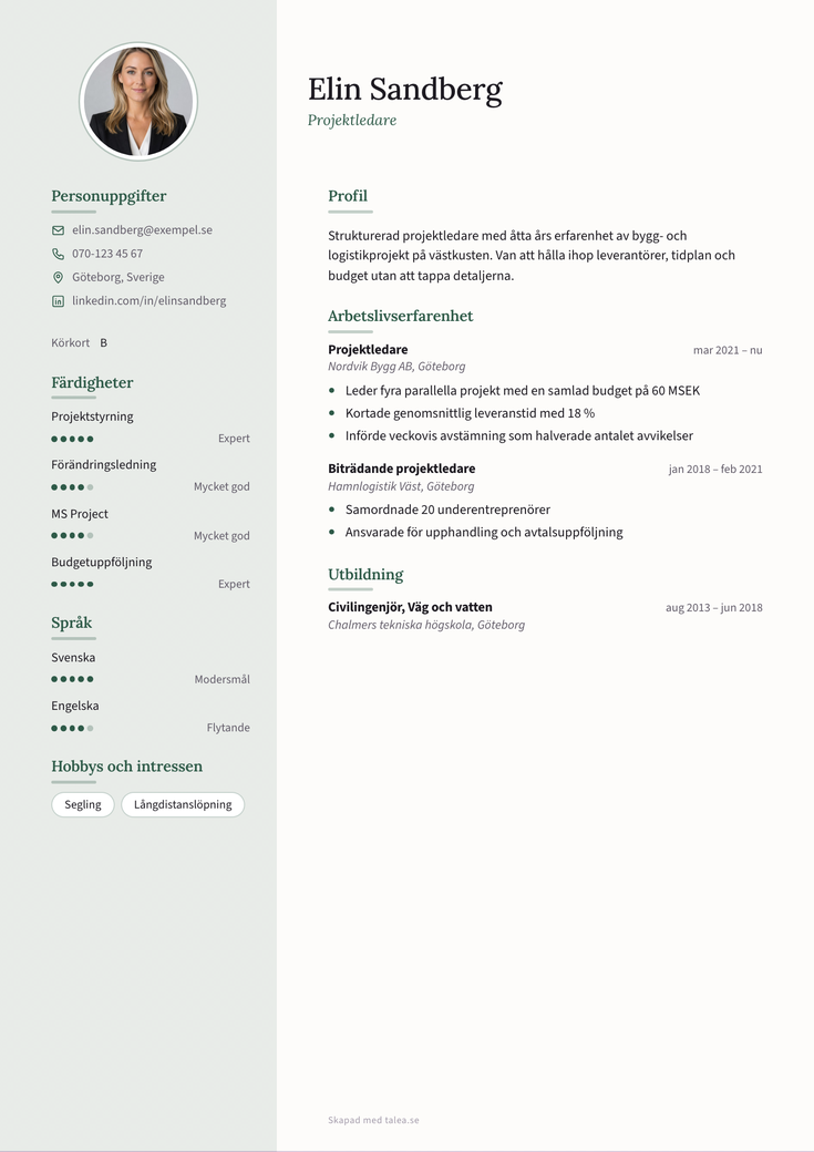 Gratis CV-mall Omtanke – hela A4-sidan