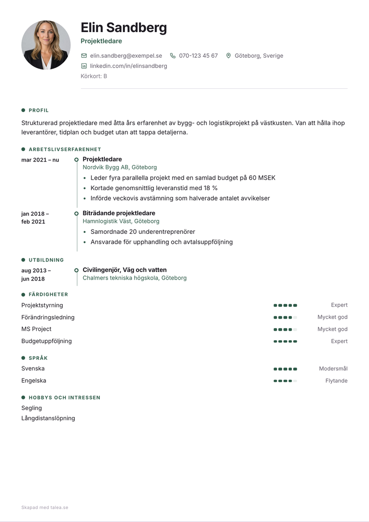 Gratis CV-mall Pärla – hela A4-sidan