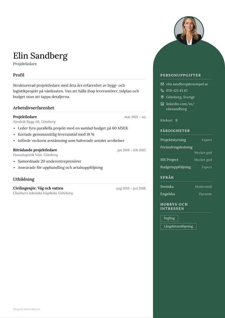 Gratis CV-mall Pelare – hela A4-sidan