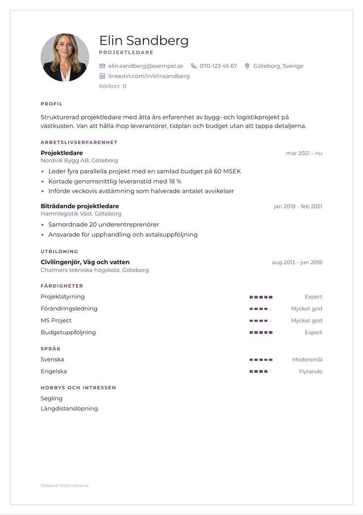 Gratis CV-mall Ram – hela A4-sidan