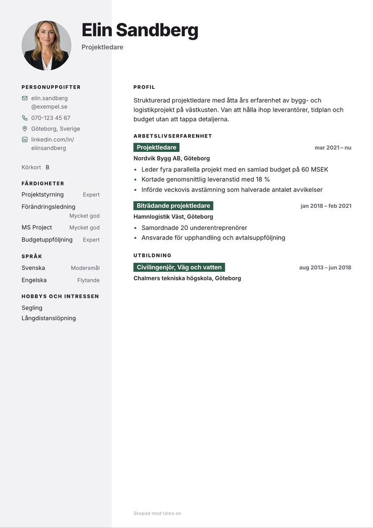 Gratis CV-mall Relief – hela A4-sidan