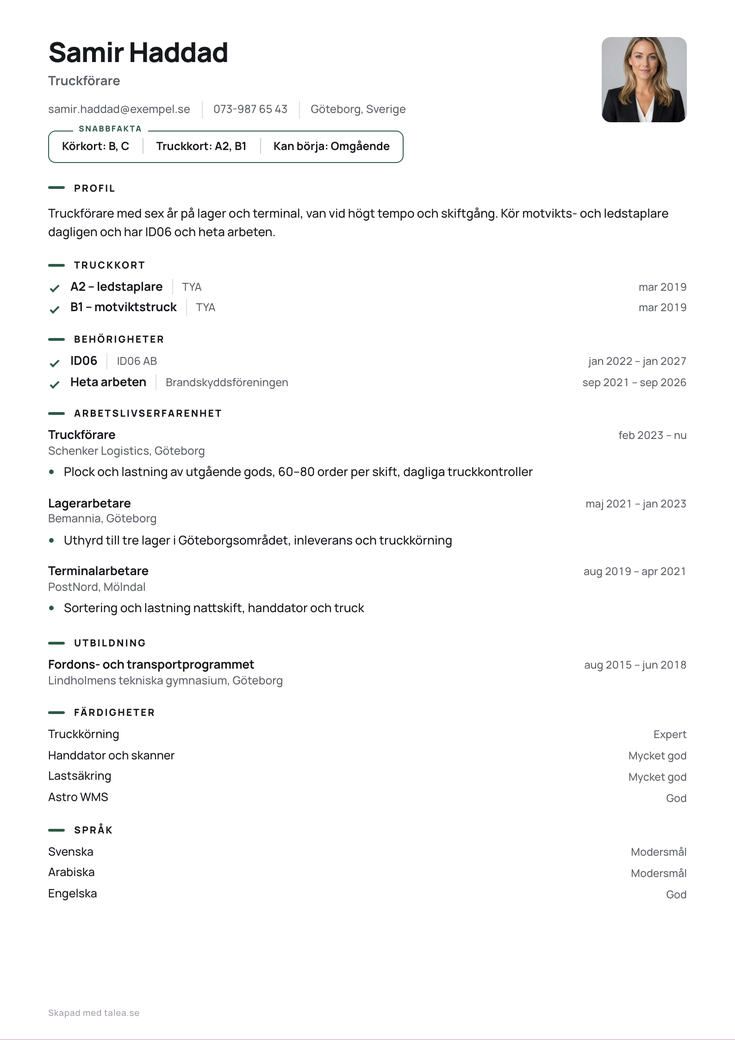 Gratis CV-mall Ruta – hela A4-sidan