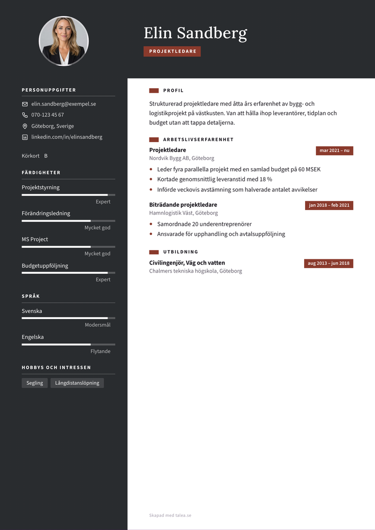 Gratis CV-mall Sammet – hela A4-sidan