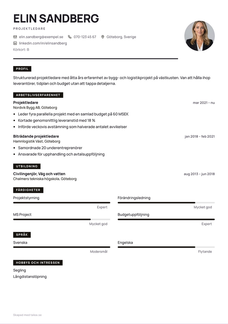 Gratis CV-mall Signatur – hela A4-sidan