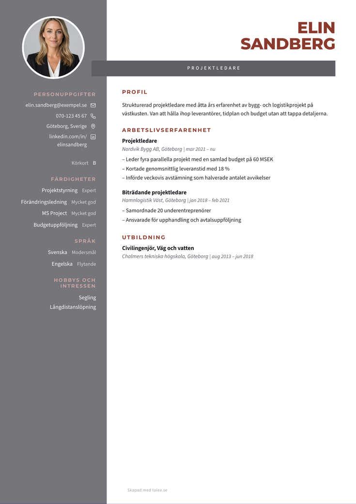 Gratis CV-mall Skylt – hela A4-sidan