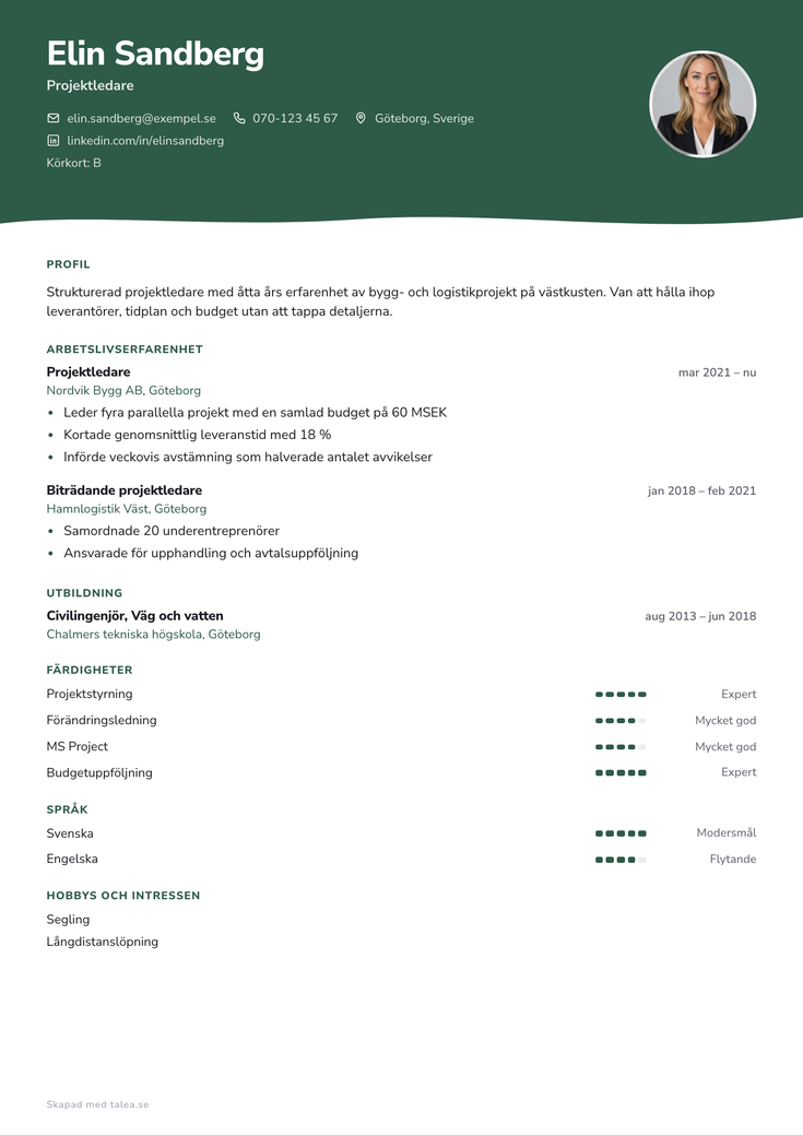 Gratis CV-mall Svall – hela A4-sidan