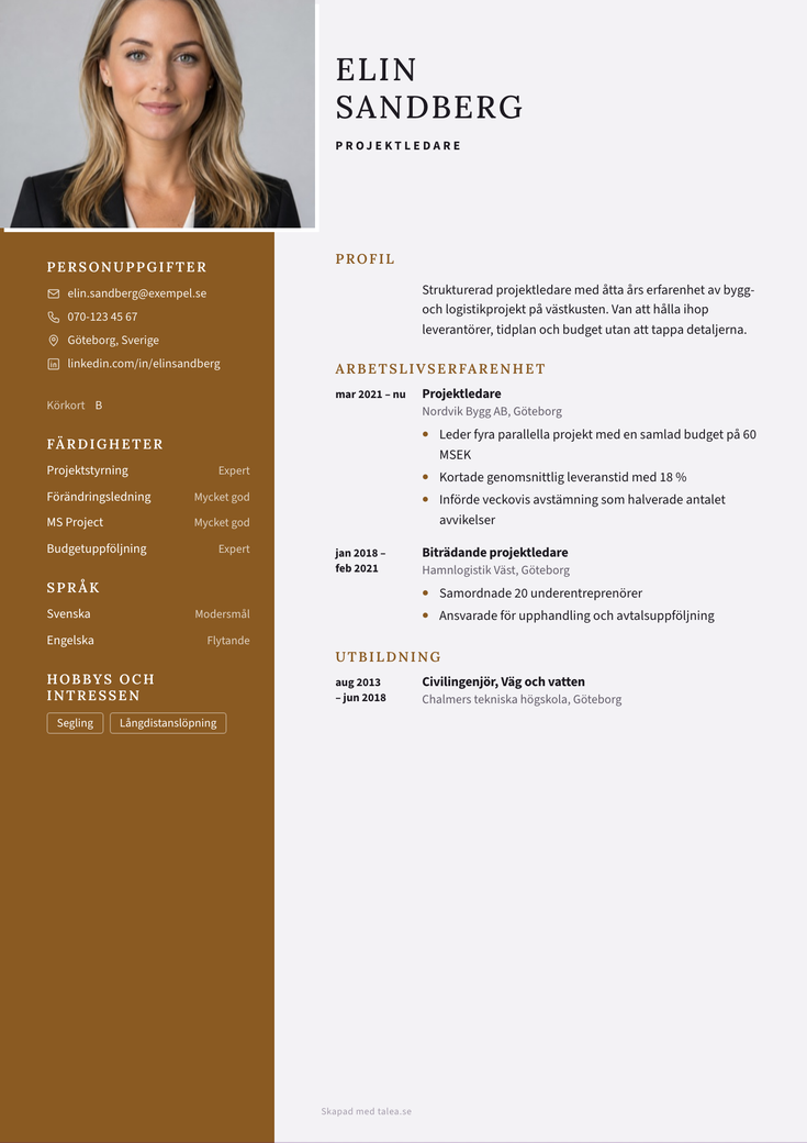 Gratis CV-mall Tablå – hela A4-sidan