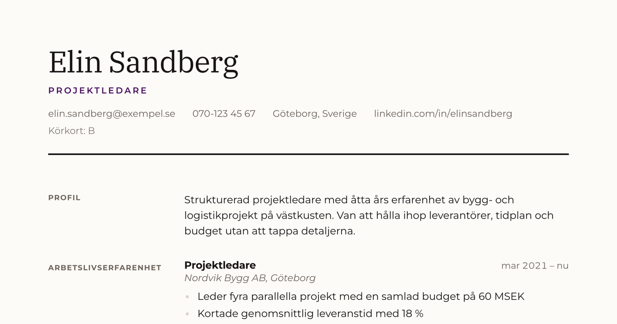 Gratis CV-mall Tryck – närbild på huvudet med foto, namn, yrkesroll och kontaktuppgifter