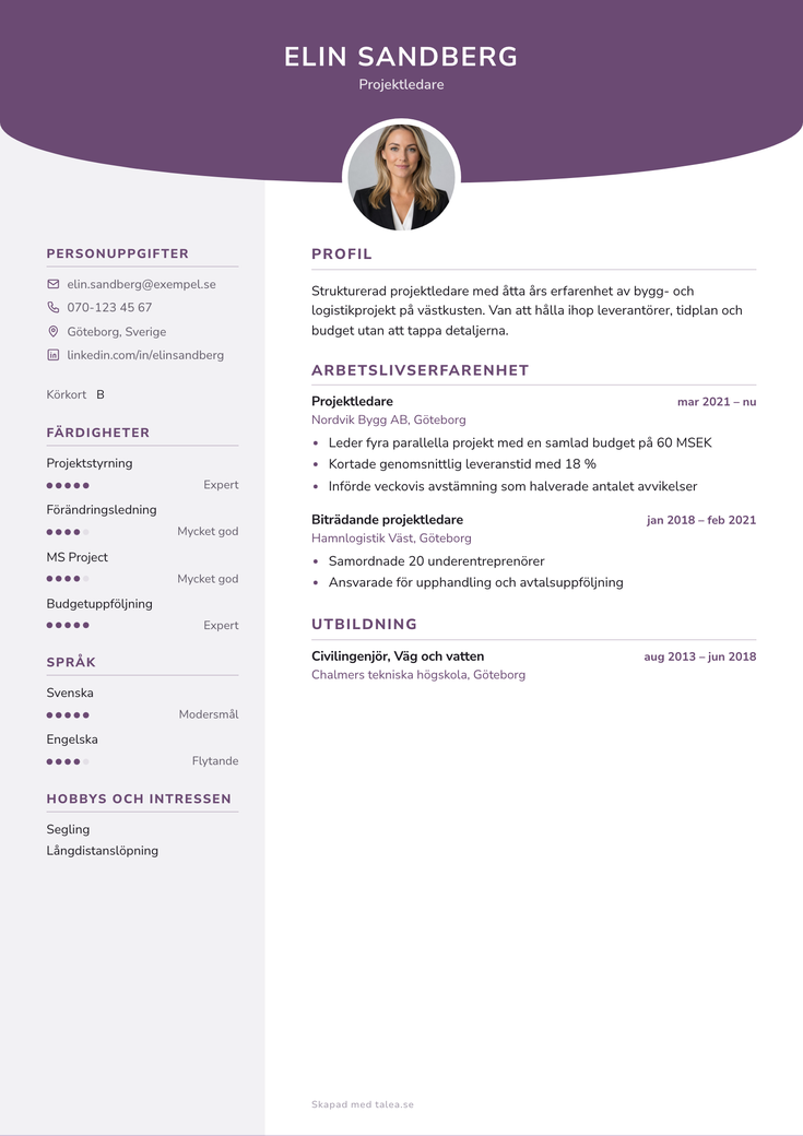 Gratis CV-mall Våg – hela A4-sidan