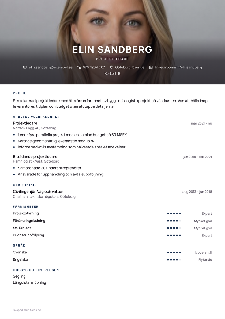Gratis CV-mall Vy – hela A4-sidan