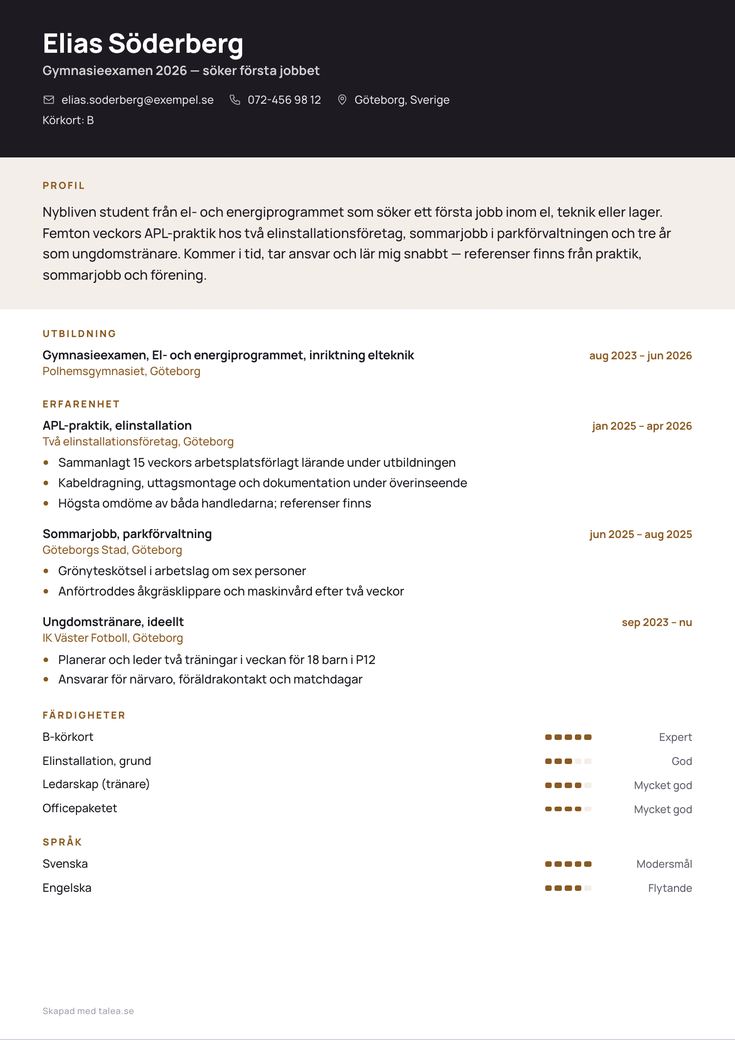CV-exempel för dig som söker första jobbet i mallen Horisont