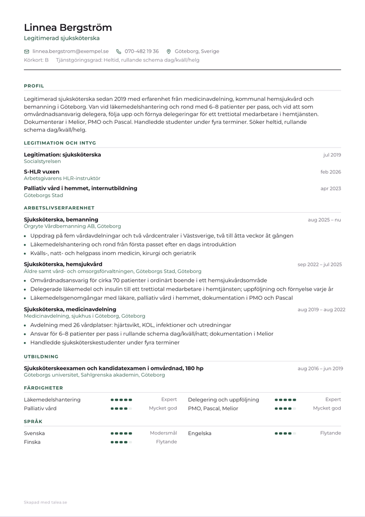 CV-exempel för sjuksköterska i mallen Akademisk